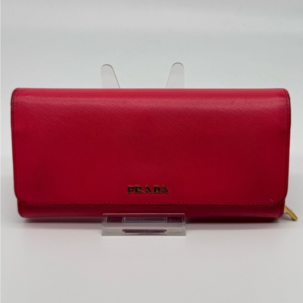 Prada Coral Saffiano Two Tone Long Wallet